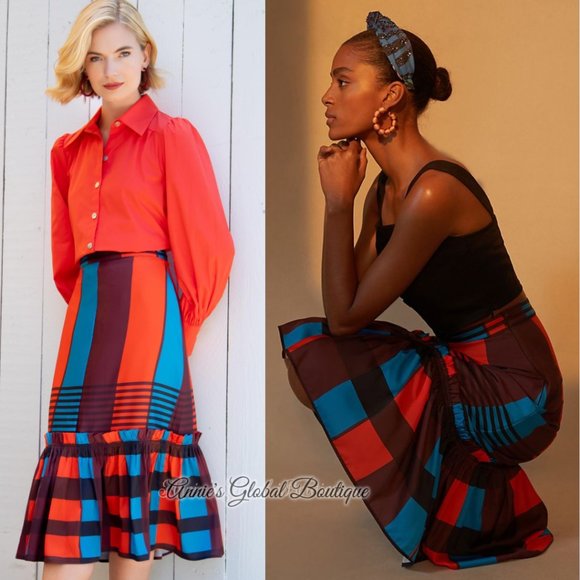 Anthropologie Dresses & Skirts - NWT ANTHROPOLOGIE Eva Franco Plaid Flounced Midi Skirt. Size 12